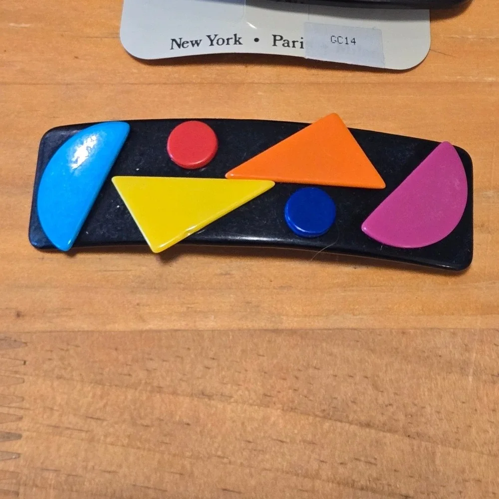 Vintage 80s Geometric French Barrette Hair Clip Memphis Style Colorblock Retro